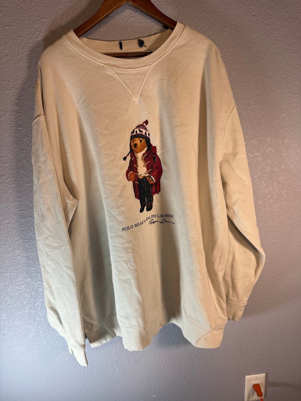 Polo Ralph Lauren Polo Bear Sweatshirt Men’s Approx 2XLT Cream Winter Bear